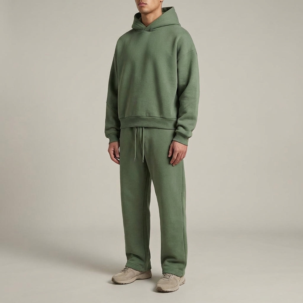 Men’s Oversized Hooded Tracksuit Set – Warm Cotton Blend Loungewear for Winter
