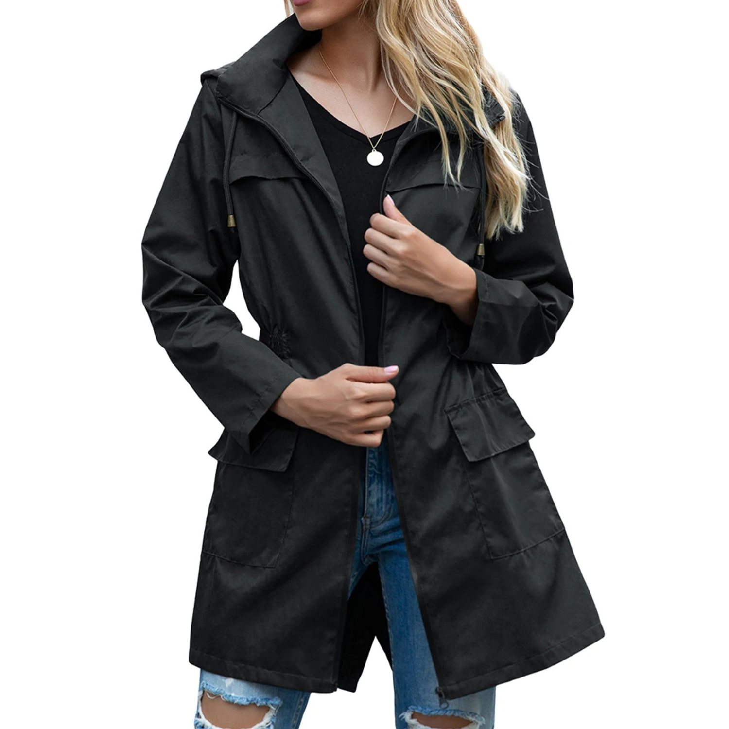 Women’s Waterproof Windproof Long Jacket – Lightweight Comfortable Stylish Casual Everyday Outerwear