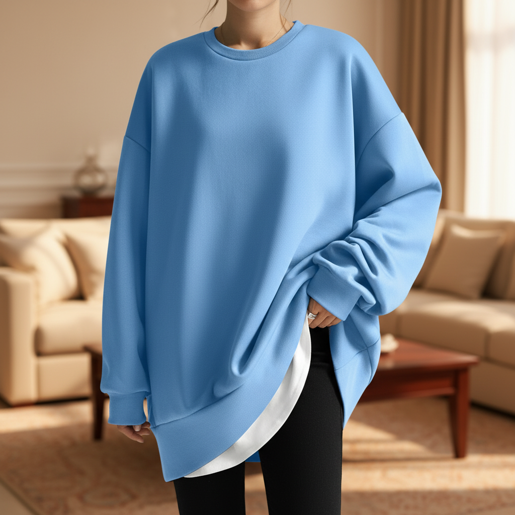 Dame-sweatshirt med oversized pasform, rund hals og sænkede skuldre