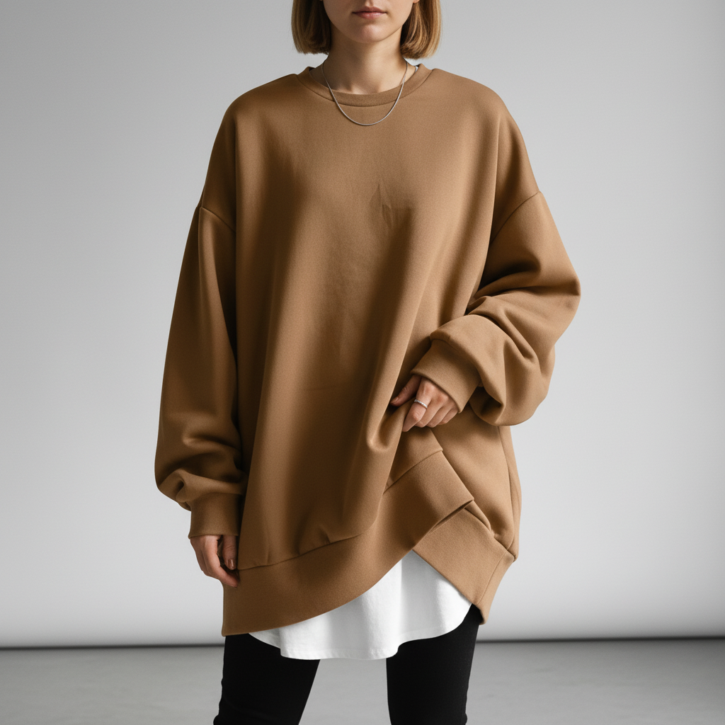 Dame-sweatshirt med oversized pasform, rund hals og sænkede skuldre