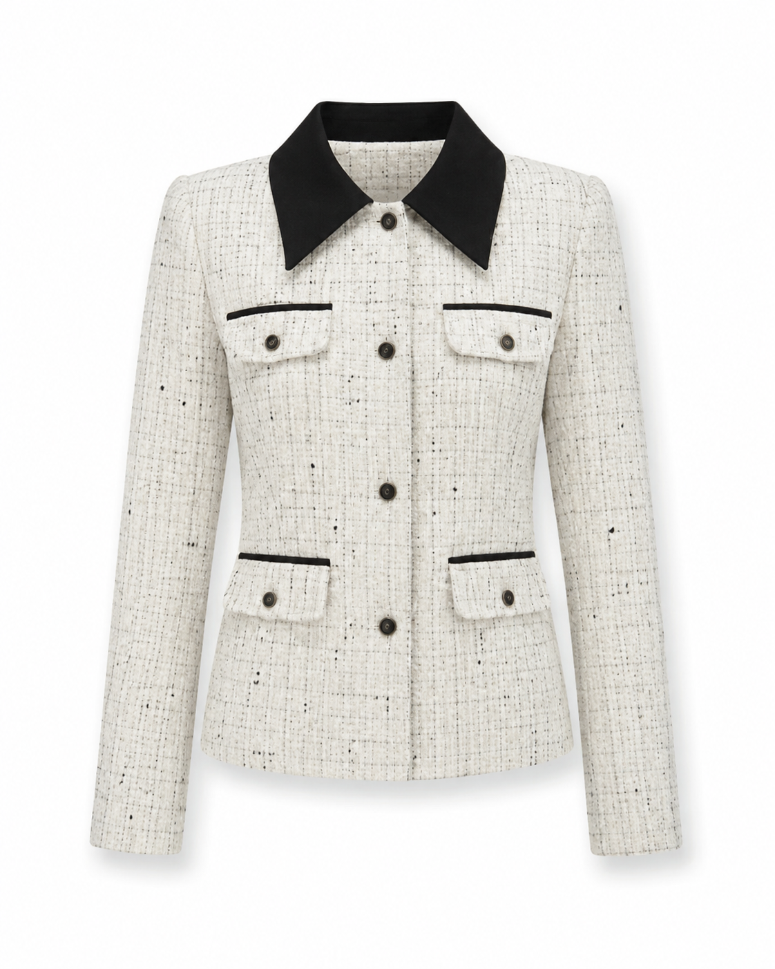 Veste femme en tweed – pièce boutonnée à col contrastant pour le bureau et les tenues chic décontractées