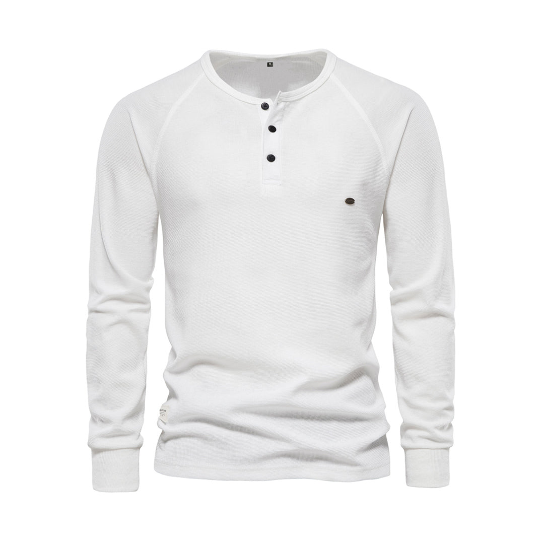 Men’s Long Sleeve Henley Shirt Waffle Texture Casual Fit