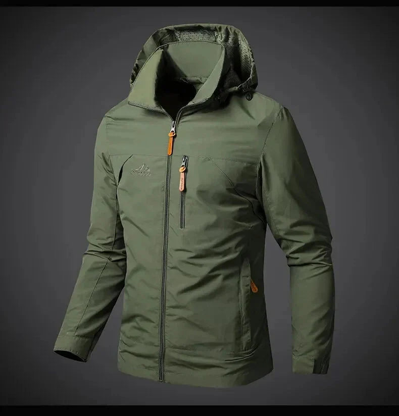 Chaqueta con capucha para hombre, cuello alto y bolsillos con cremallera - Prenda corta de estilo outdoor con cremallera frontal completa para uso diario