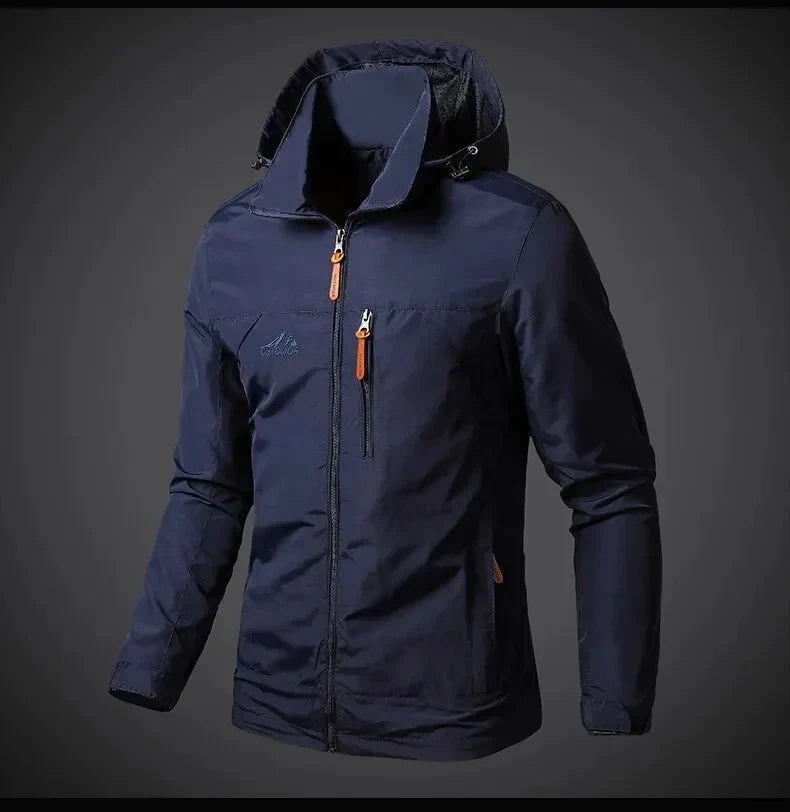 Chaqueta con capucha para hombre, cuello alto y bolsillos con cremallera - Prenda corta de estilo outdoor con cremallera frontal completa para uso diario