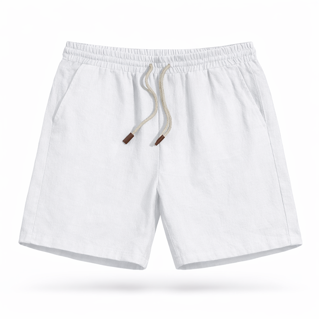Herre linnedshorts med elastisk talje og snøre, sommerpasform