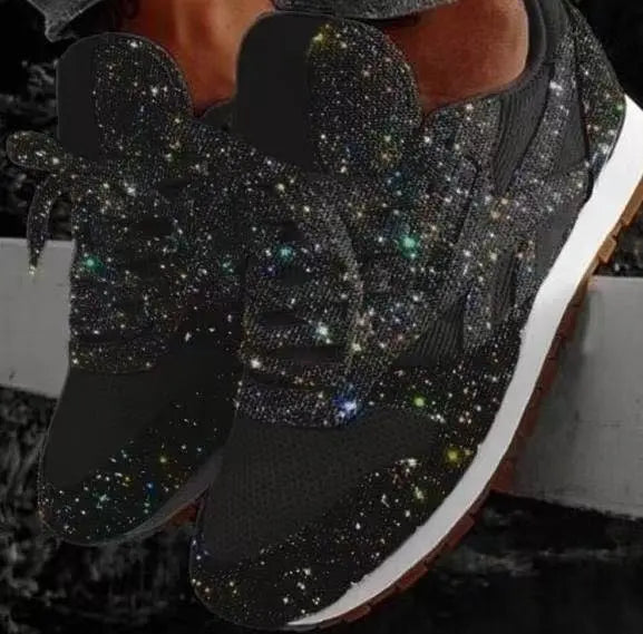 Dames glimmersneakers uden snørebånd – glitrende trainers med kaninører og fleksibel sål til afslappet hverdags- og festbrug