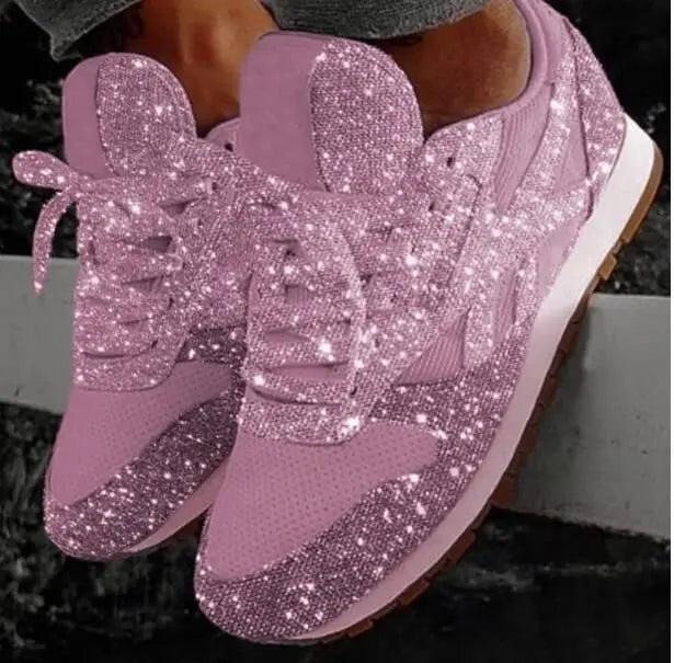 Dames glimmersneakers uden snørebånd – glitrende trainers med kaninører og fleksibel sål til afslappet hverdags- og festbrug