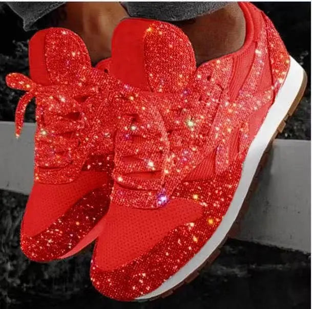 Dames glimmersneakers uden snørebånd – glitrende trainers med kaninører og fleksibel sål til afslappet hverdags- og festbrug