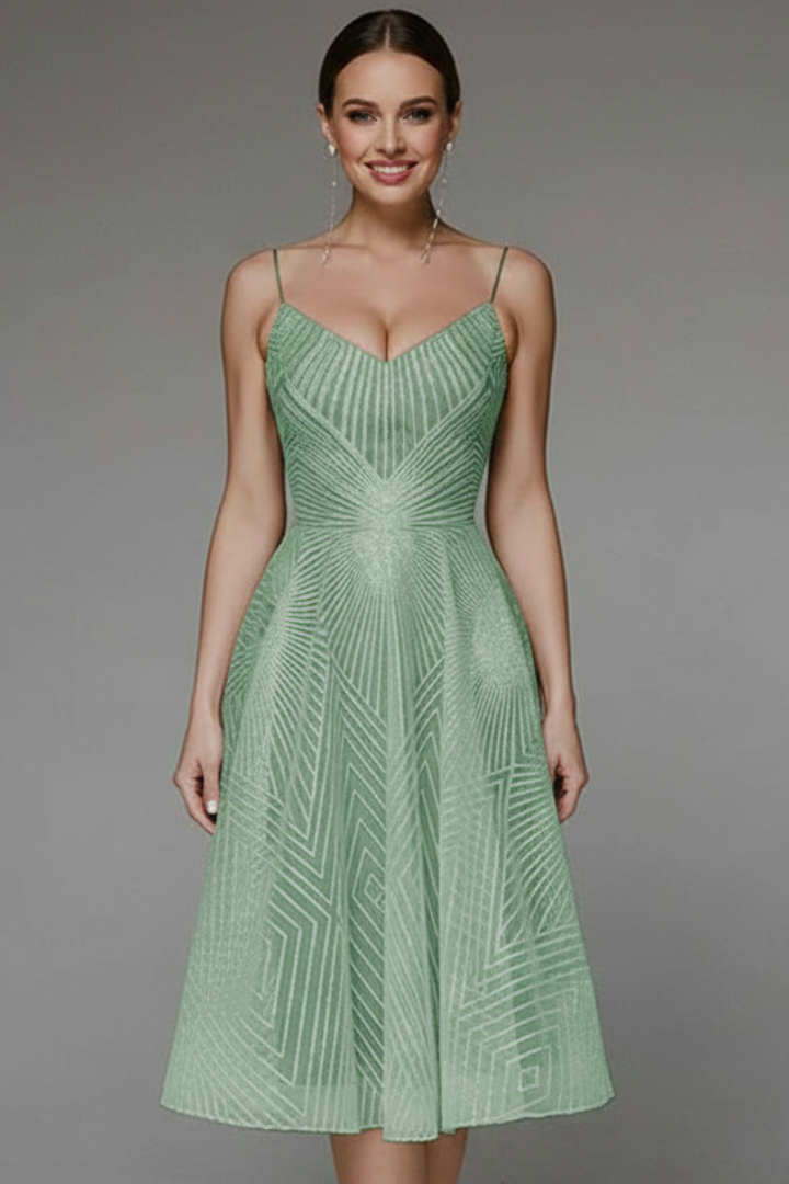 Women’s Fit and Flare Midi Dress – Spaghetti Strap Style for Summer Events