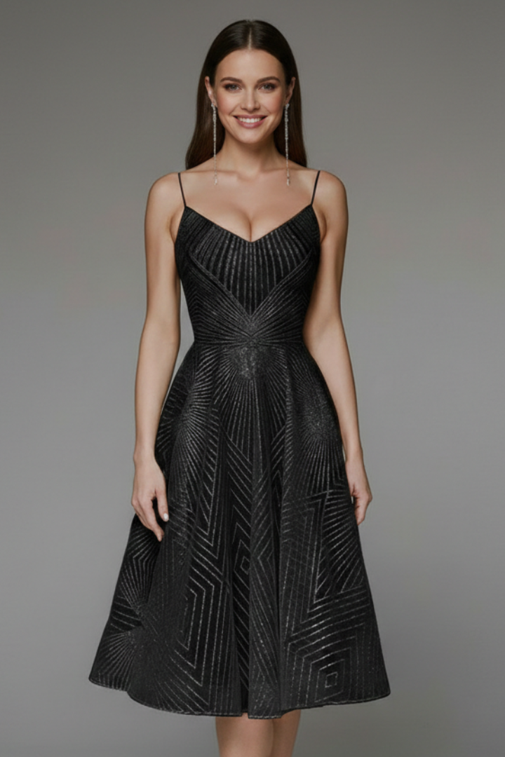 Women’s Fit and Flare Midi Dress – Spaghetti Strap Style for Summer Events