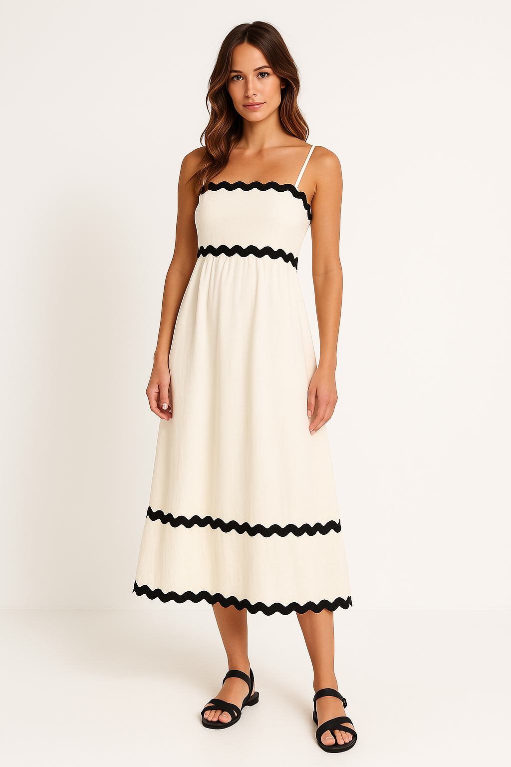 Women’s Contrast-Trim A-Line Maxi Dress – Spaghetti-Strap Dress for Summer Events