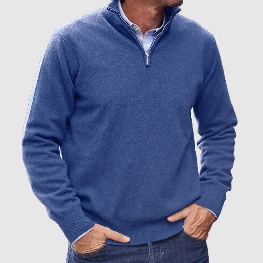 Męski sweter z zamkiem do 1/4 długości – elegancka dzianinowa warstwa na jesienne stylizacje smart casual