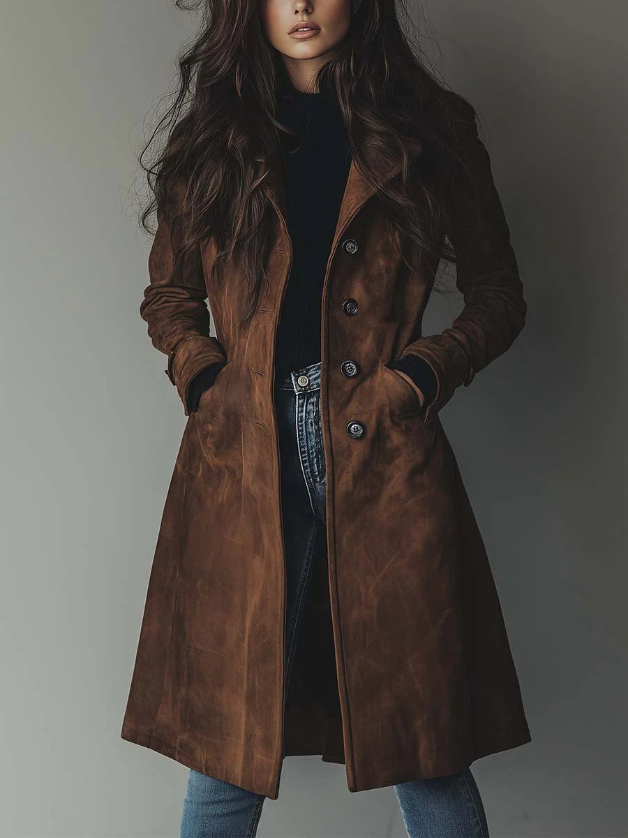 Women’s Vintage-Inspired Longline Trench Coat Tailored Outerwear