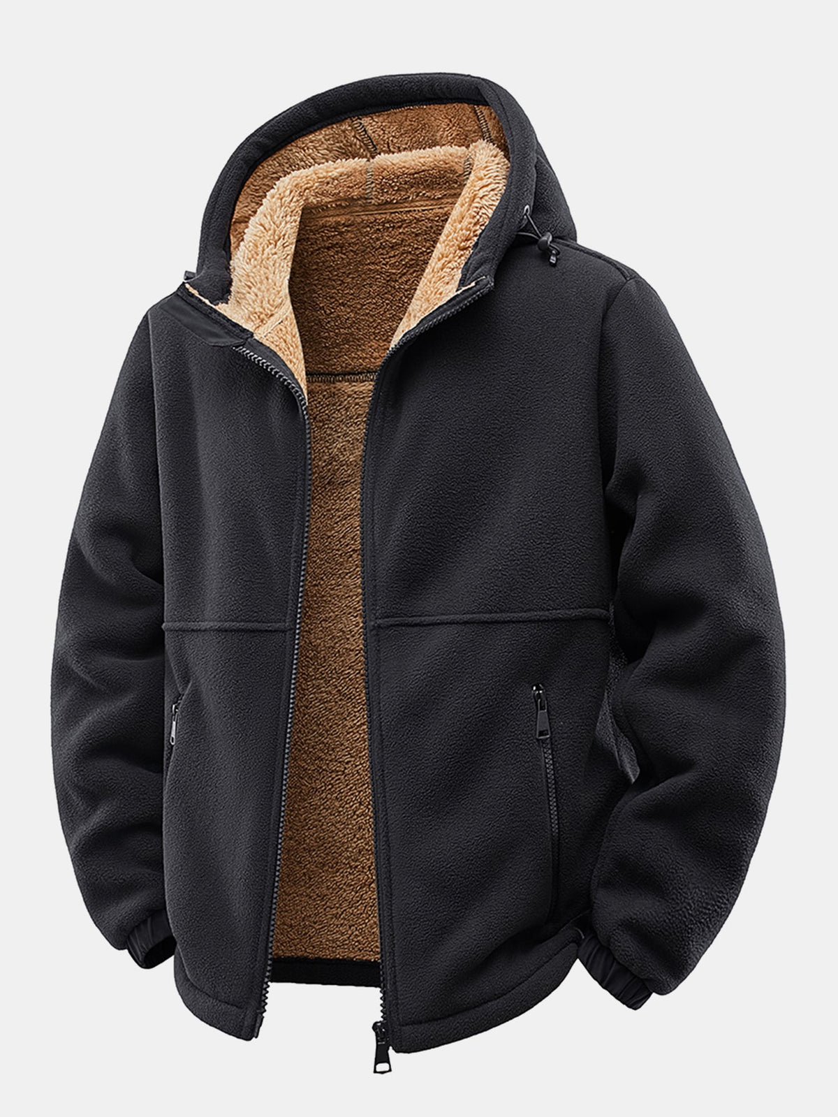 Men’s Teddy Fleece Lined Hooded Jacket with Zip Pockets – Relaxed Fit Warm Winter Outerwear