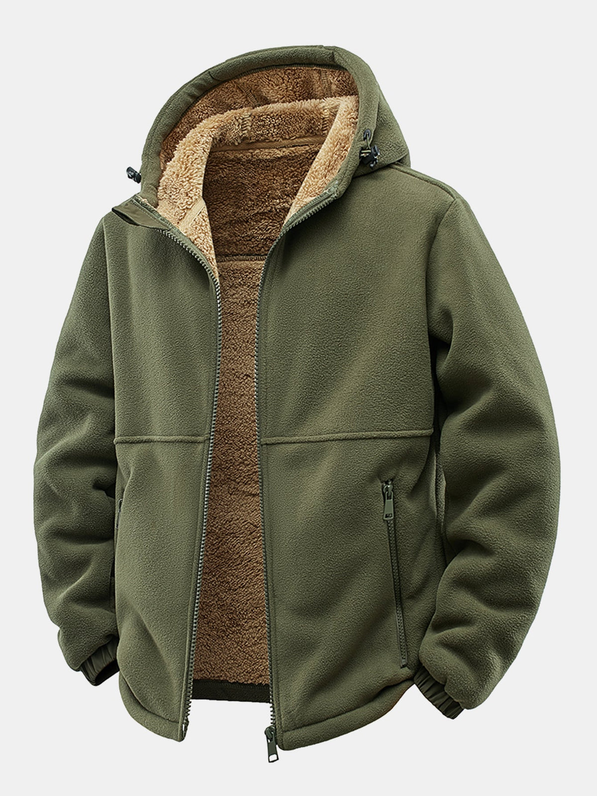 Men’s Teddy Fleece Lined Hooded Jacket with Zip Pockets – Relaxed Fit Warm Winter Outerwear