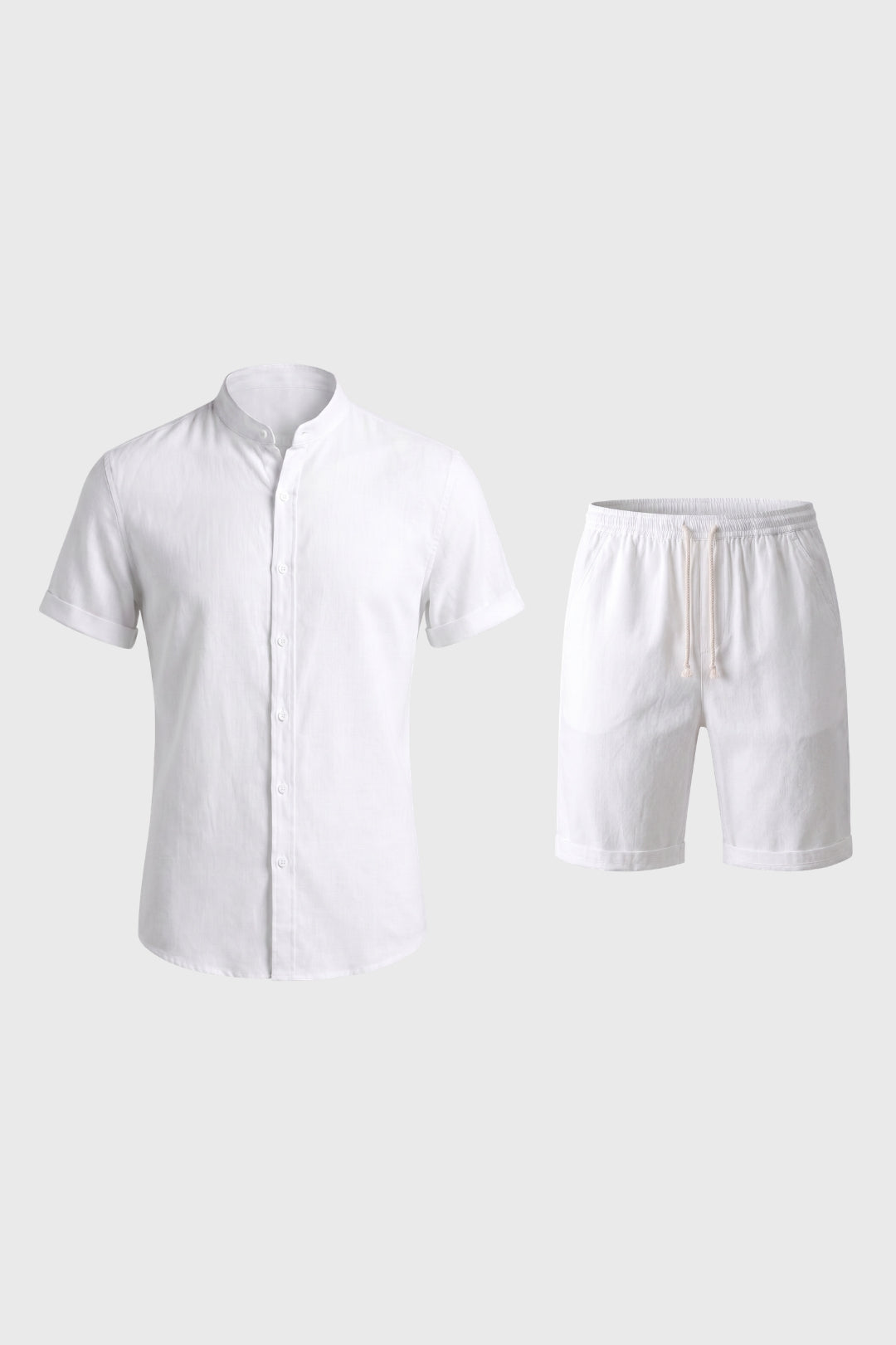 Men’s Stand Collar Shirt And Shorts Outfit Set