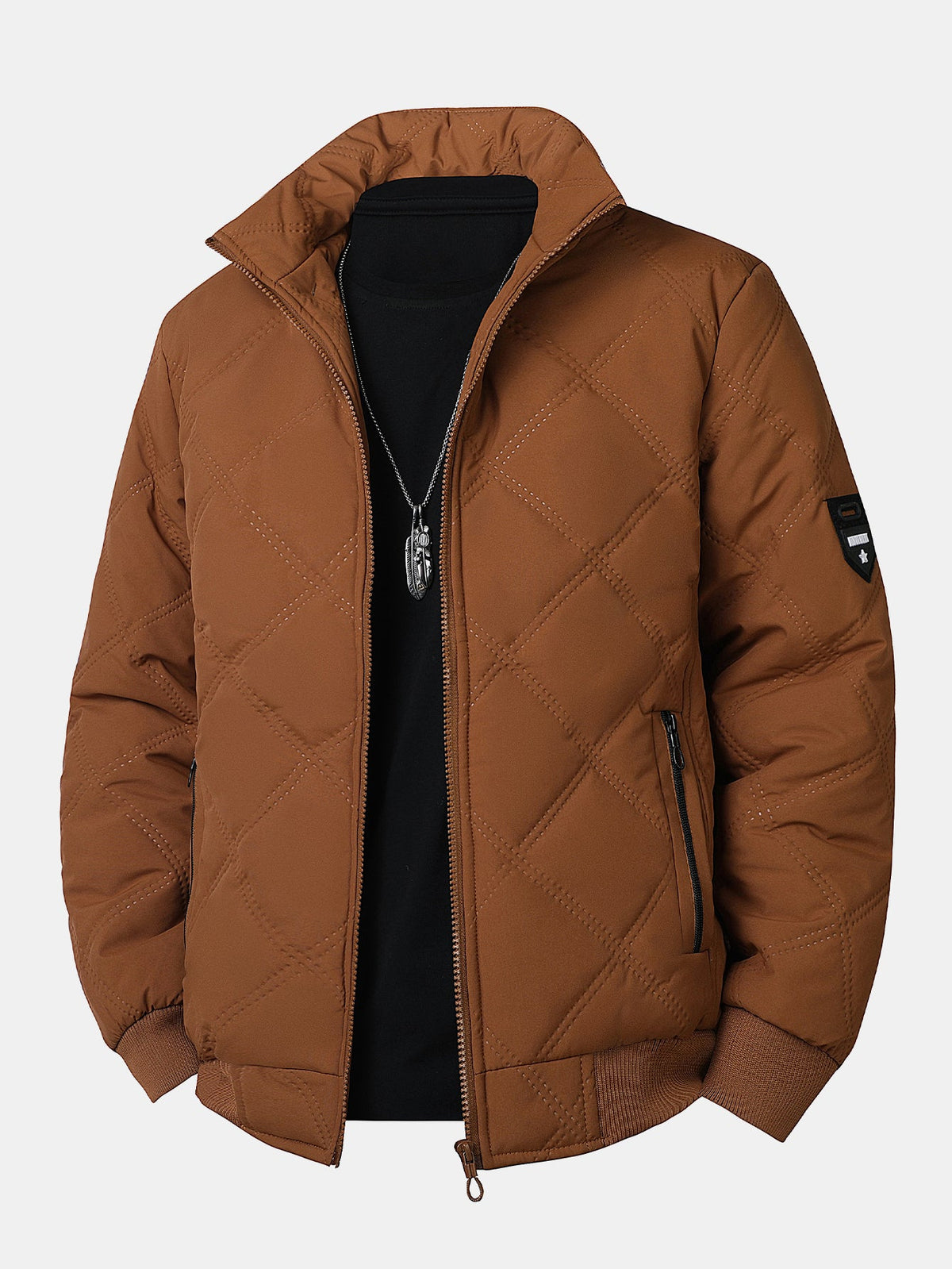 Steppjacke für Herren mit Kunstfellfutter und Stehkragen – Warme Winterjacke mit Reißverschluss und Taschen