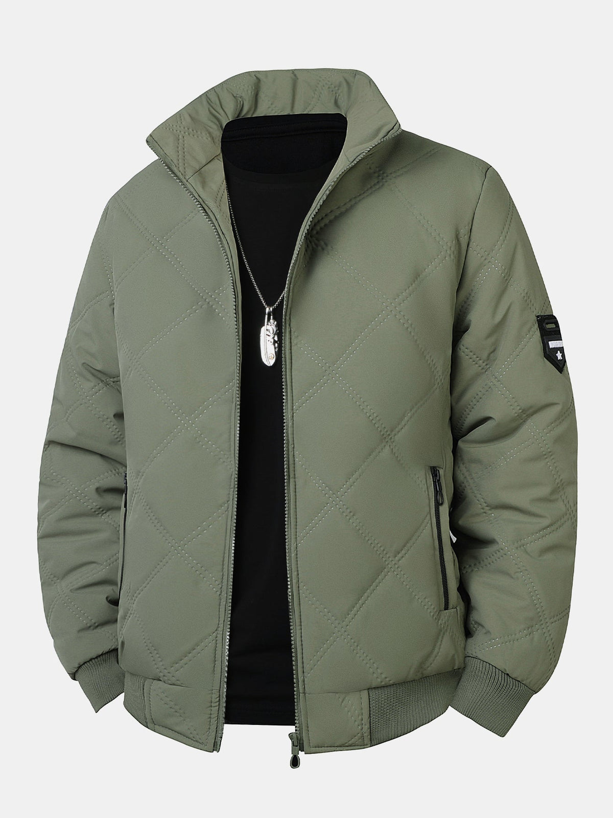 Steppjacke für Herren mit Kunstfellfutter und Stehkragen – Warme Winterjacke mit Reißverschluss und Taschen