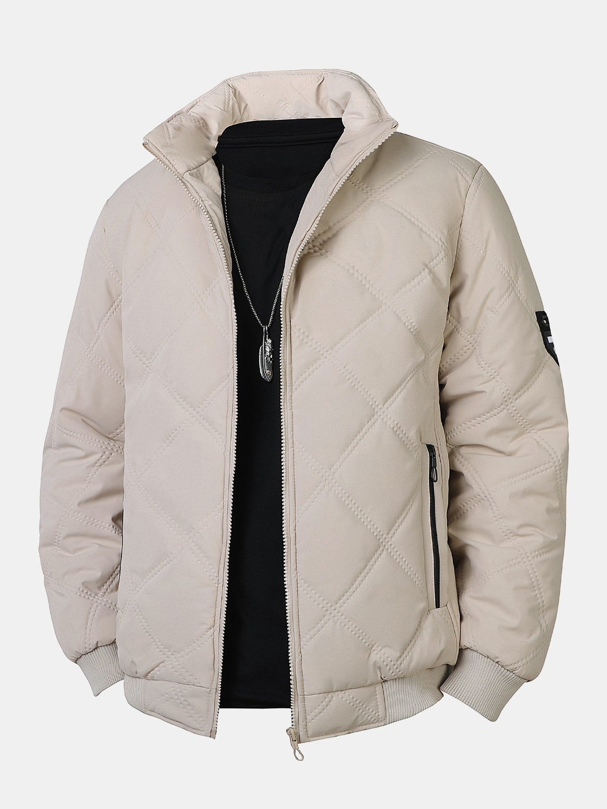 Steppjacke für Herren mit Kunstfellfutter und Stehkragen – Warme Winterjacke mit Reißverschluss und Taschen