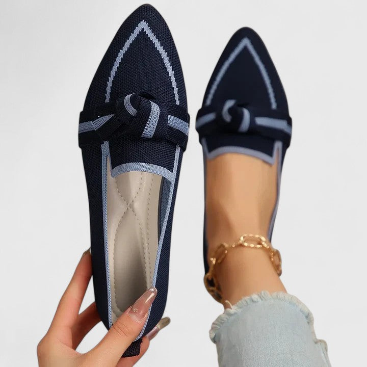 Damespidsede loafers med knudedetalje, afslappede flade sko