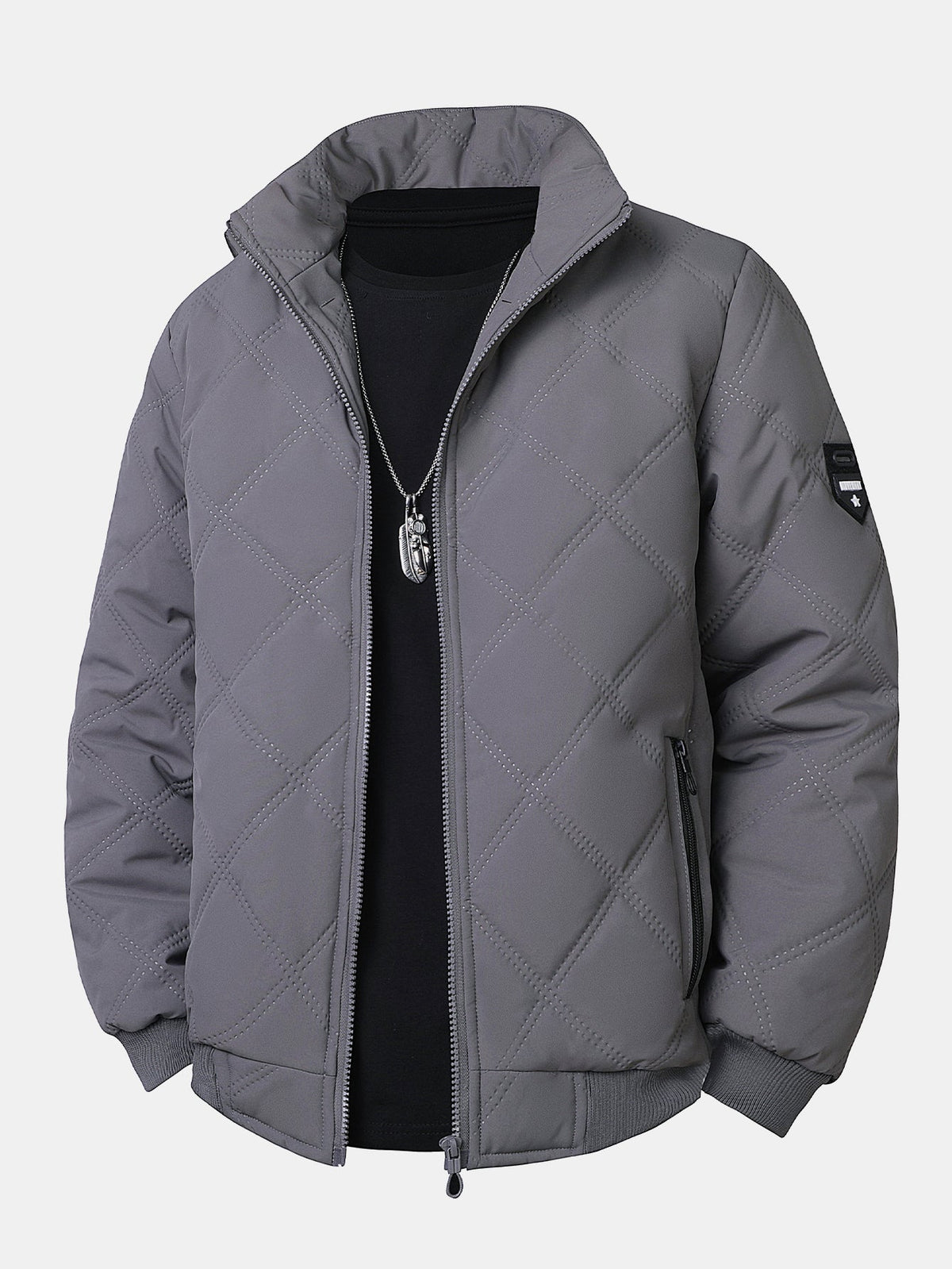 Steppjacke für Herren mit Kunstfellfutter und Stehkragen – Warme Winterjacke mit Reißverschluss und Taschen