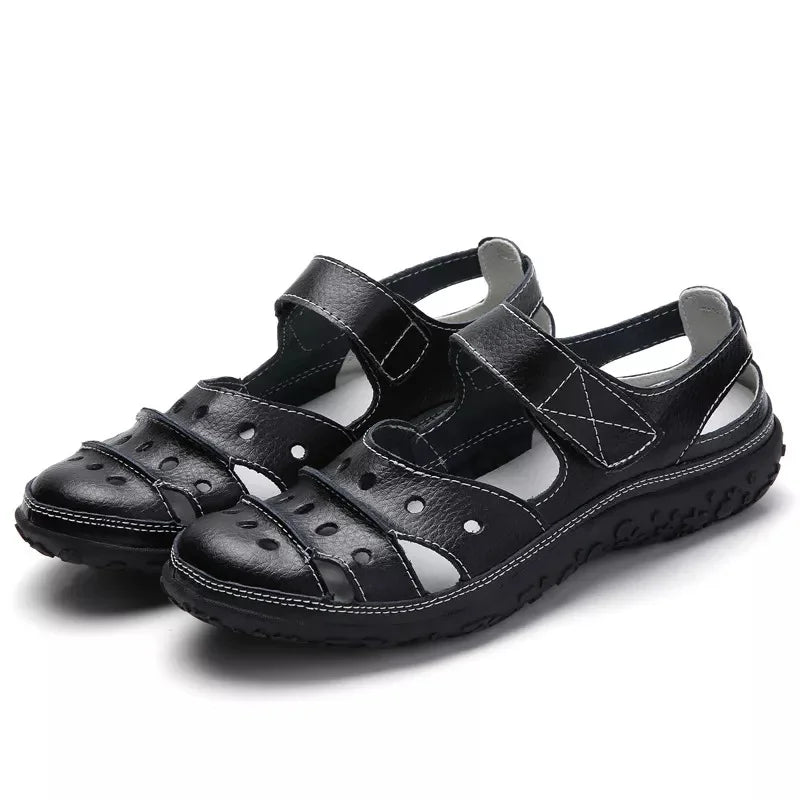 Sandales pour femme à bout fermé et bride réglable – Chaussures décontractées perforées pour le printemps et l’été