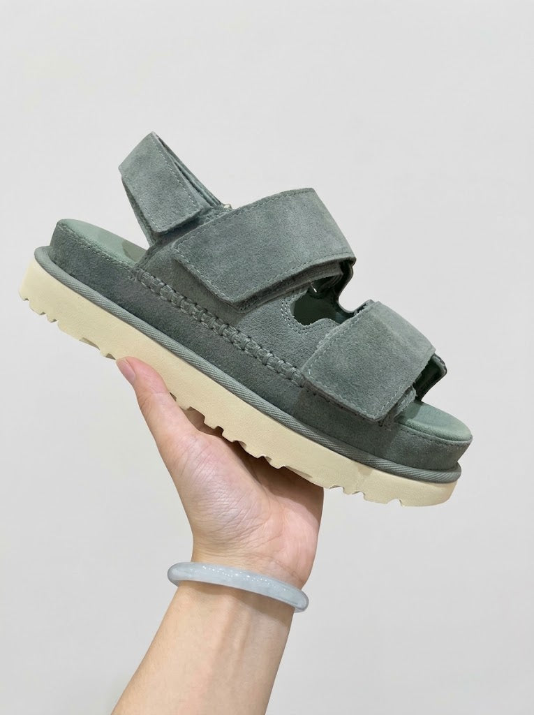 Women’s Genuine Suede Leather Platform Sandals – Adjustable Touch-Strap Open-Toe Walking Shoes for Summer and Everyday Casual Wear
