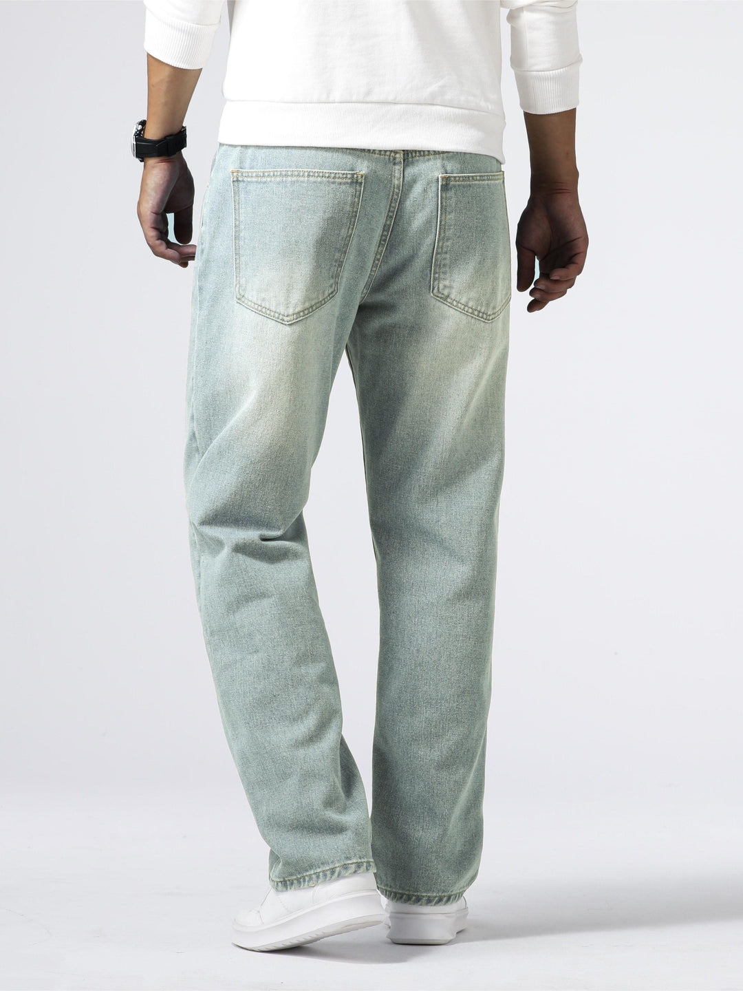 Jeans da uomo in denim, gamba dritta, lavaggio blu, vestibilità quotidiana
