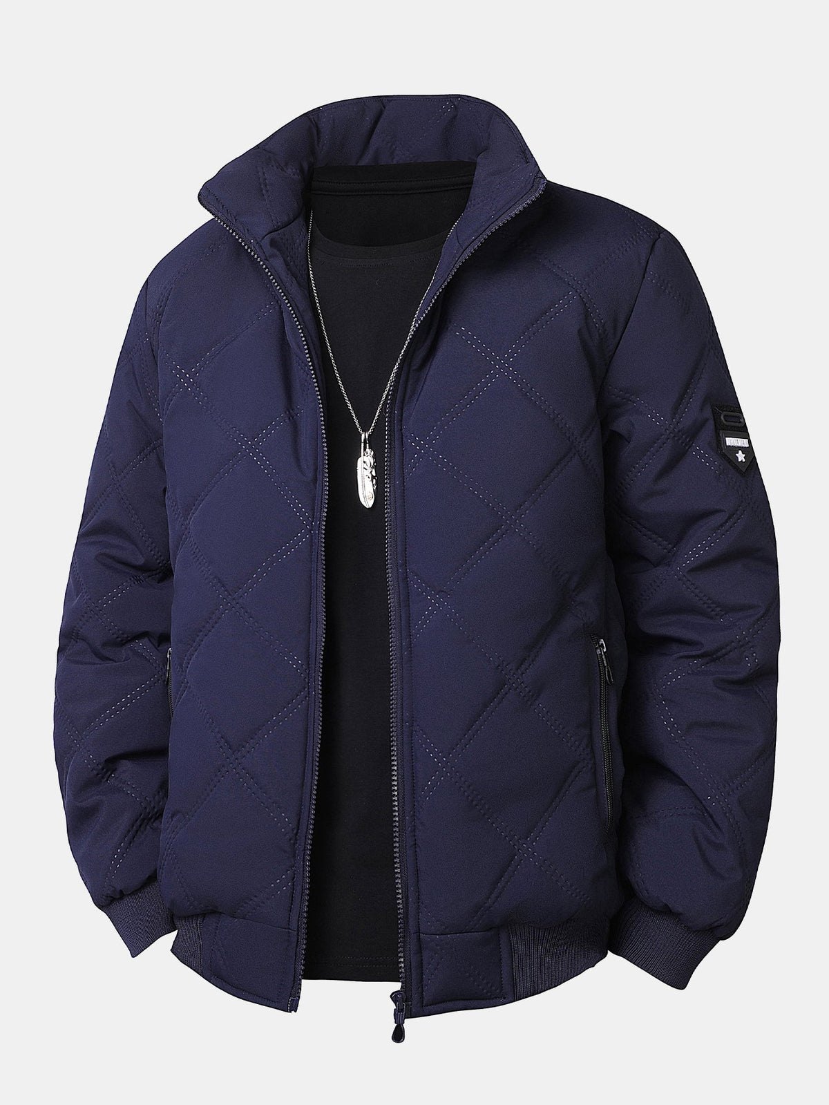 Steppjacke für Herren mit Kunstfellfutter und Stehkragen – Warme Winterjacke mit Reißverschluss und Taschen