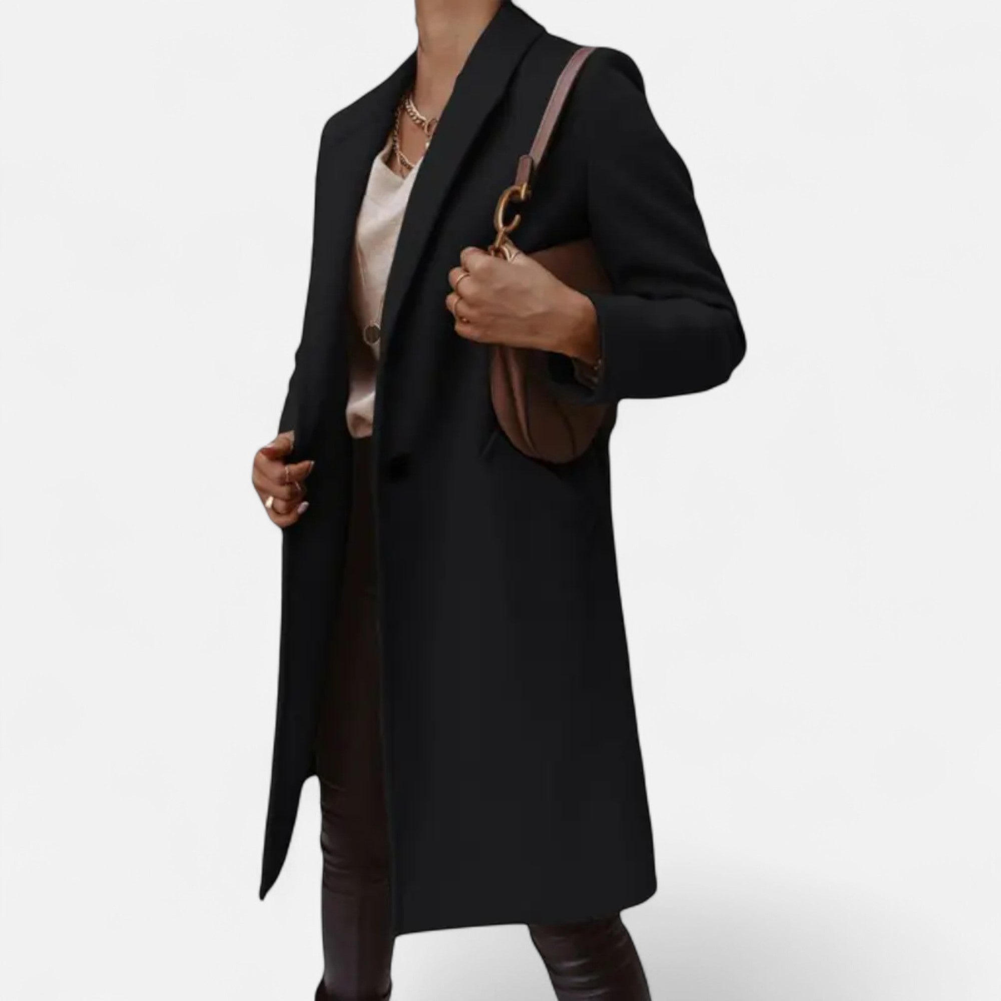 Valmonti | Women’s Classic Coat – Mid‑Length Solid‑Lapels Luxury