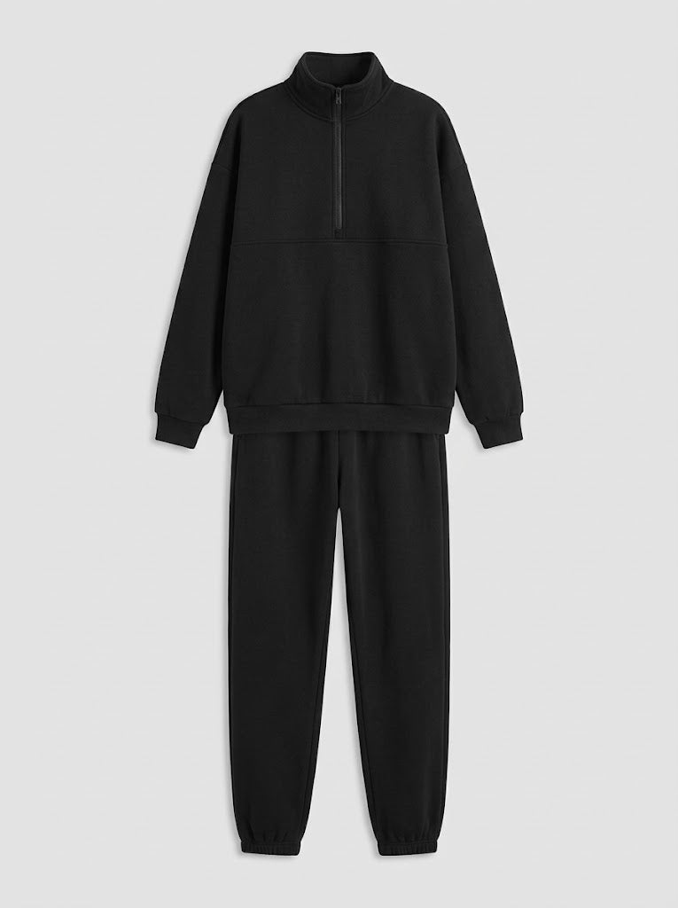 Dames set met sweatshirt en halve rits – Oversized pullover met relaxte joggingbroek
