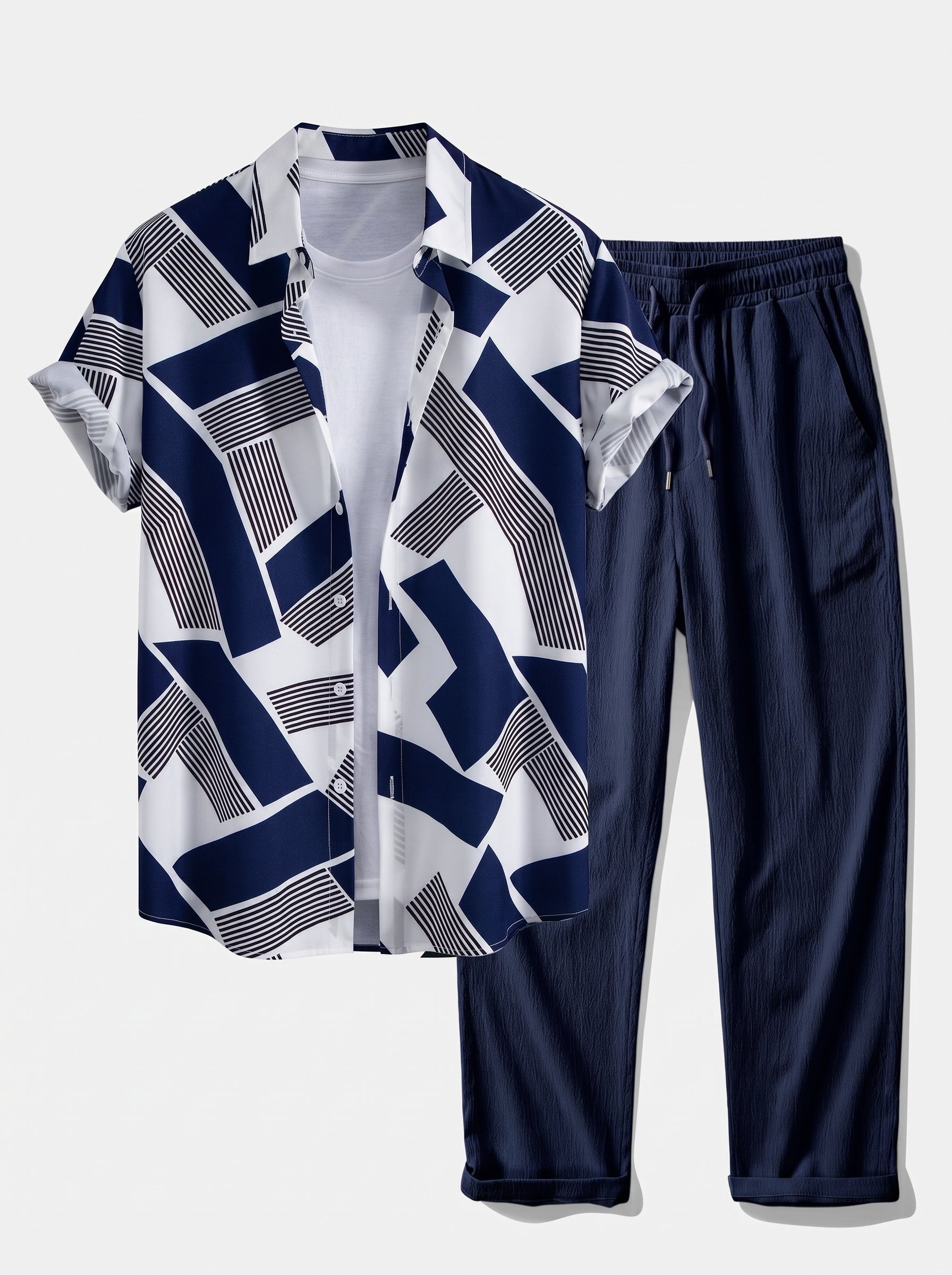 Men’s Printed Shirt Co-Ord – Crinkle Straight-Leg Trousers for Weekend Travel