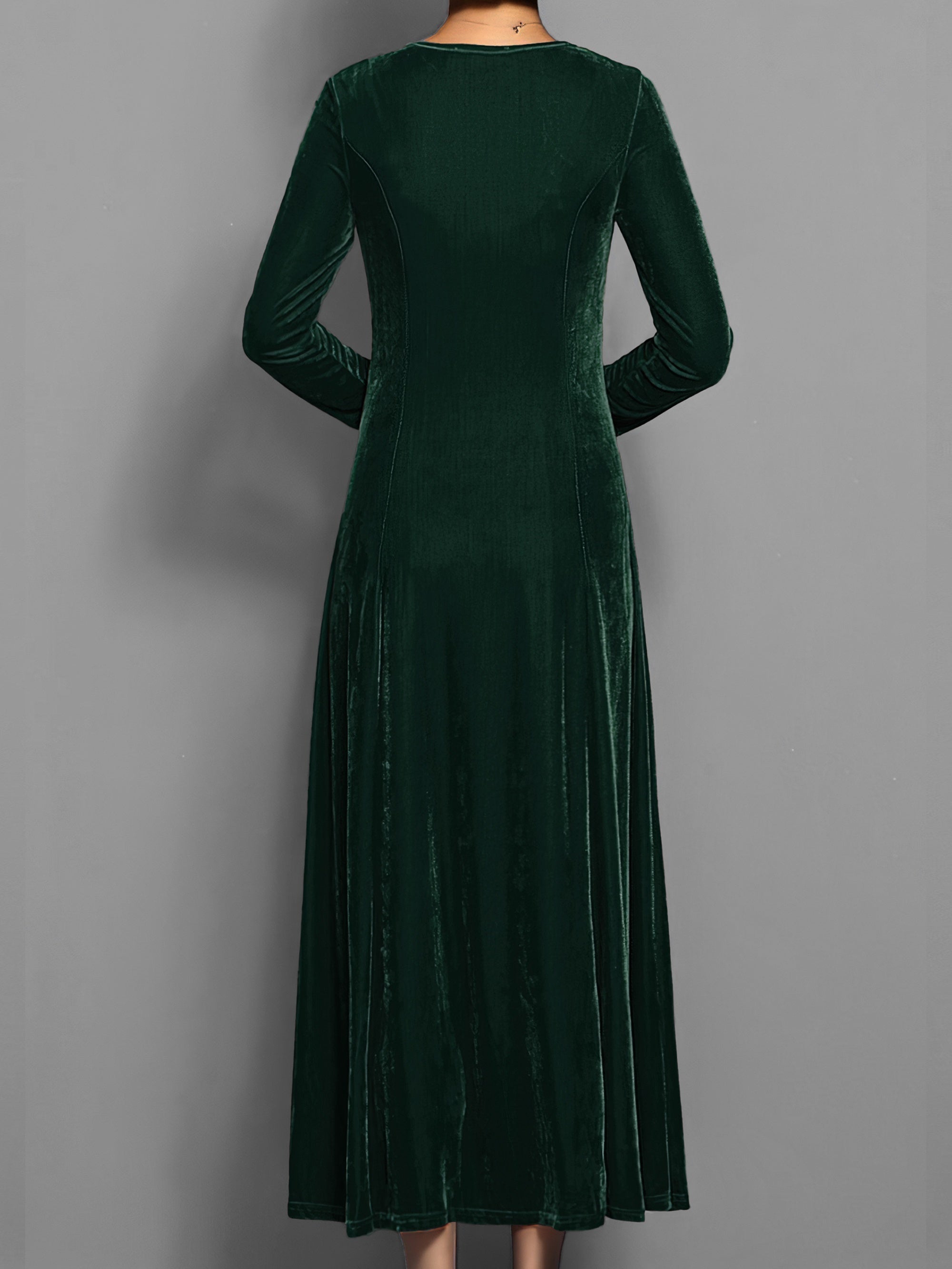 Robe longue en velours pour femme – robe ajustée et évasée à manches longues pour événements formels