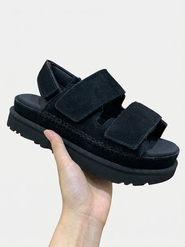 Women’s Genuine Suede Leather Platform Sandals – Adjustable Touch-Strap Open-Toe Walking Shoes for Summer and Everyday Casual Wear