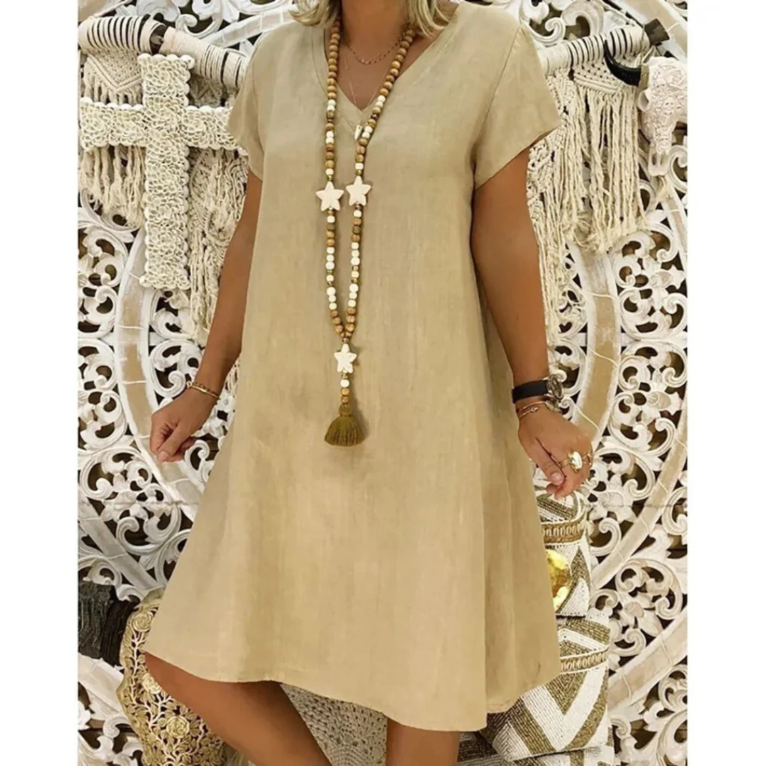 Women’s Relaxed V-Neck Midi Dress – Lightweight Summer Style for Holidays and Everyday Wear
