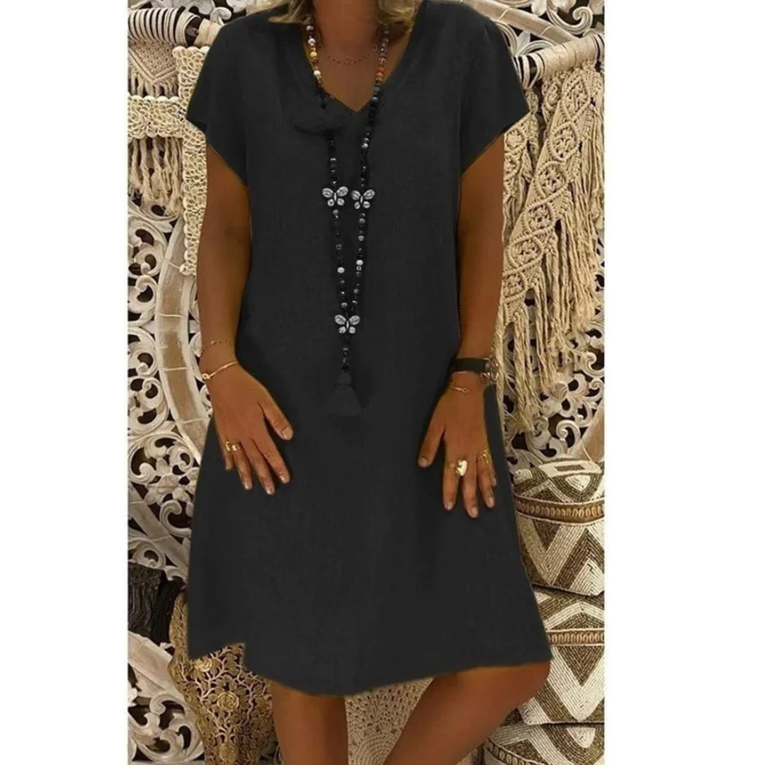 Women’s Relaxed V-Neck Midi Dress – Lightweight Summer Style for Holidays and Everyday Wear