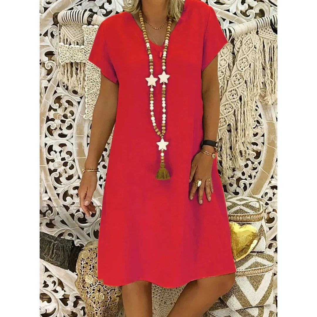 Women’s Relaxed V-Neck Midi Dress – Lightweight Summer Style for Holidays and Everyday Wear