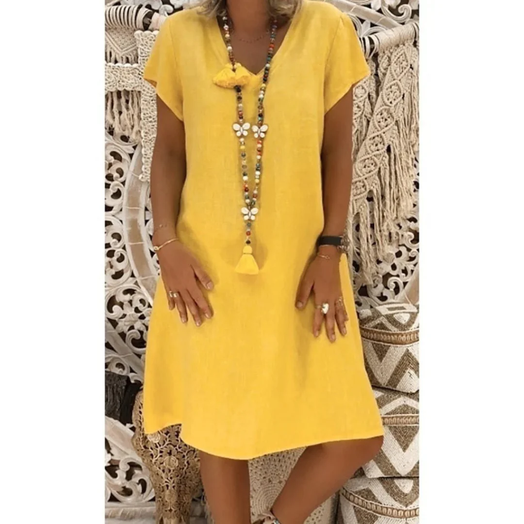 Women’s Relaxed V-Neck Midi Dress – Lightweight Summer Style for Holidays and Everyday Wear