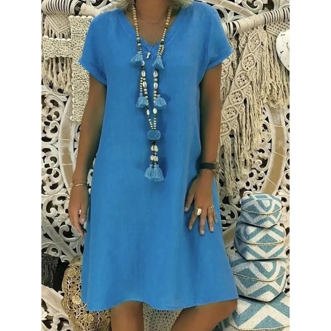 Women’s Relaxed V-Neck Midi Dress – Lightweight Summer Style for Holidays and Everyday Wear