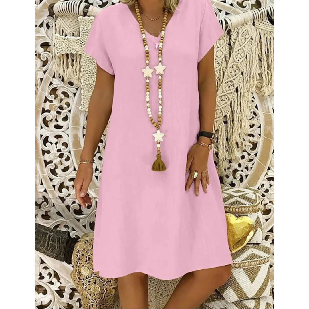 Women’s Relaxed V-Neck Midi Dress – Lightweight Summer Style for Holidays and Everyday Wear