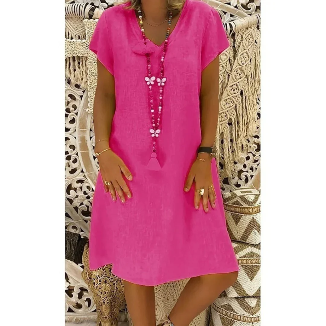 Women’s Relaxed V-Neck Midi Dress – Lightweight Summer Style for Holidays and Everyday Wear