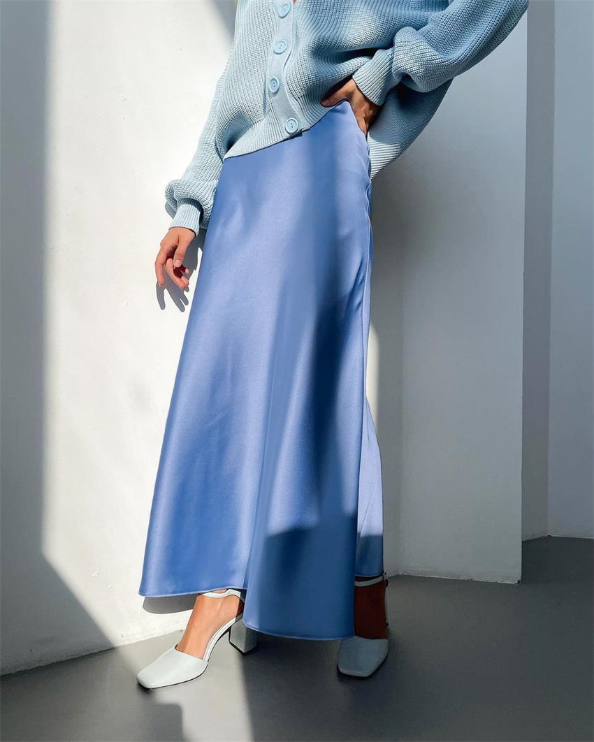 Gonna midi in raso a vita alta da donna con orlo svasato - Stile elegante dal giorno alla sera