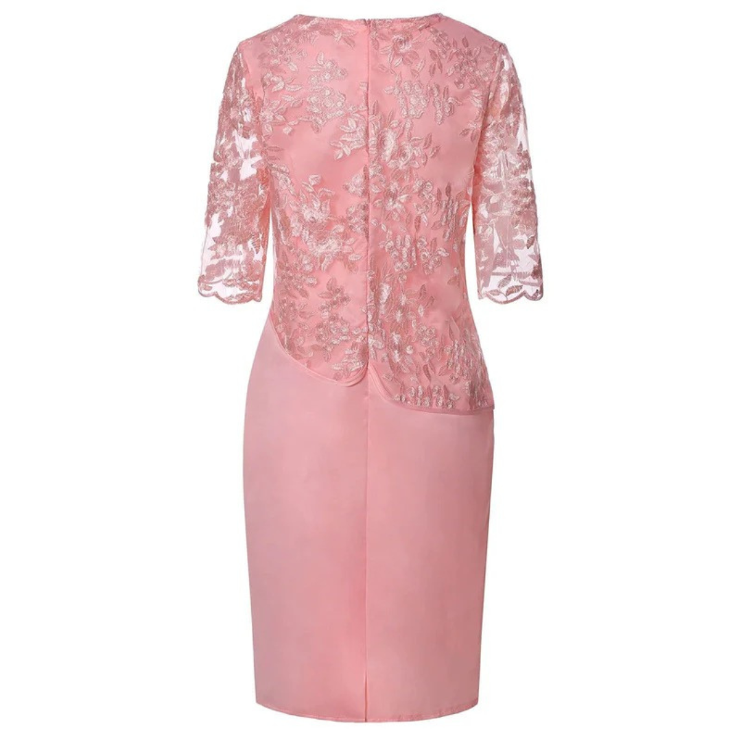Women’s Embroidered Midi Evening Dress – Lace Sleeve Occasion Style for Celebrations and Events