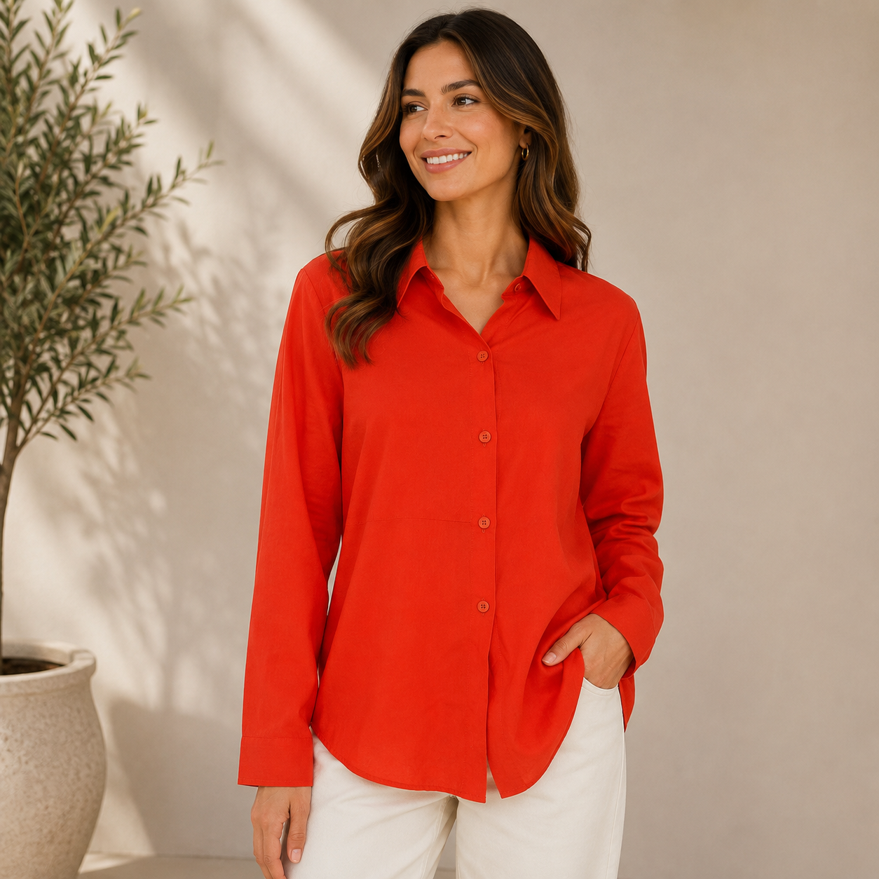 Blouse classique boutonnée pour femme – Chemise ample à manches longues pour le bureau et le quotidien