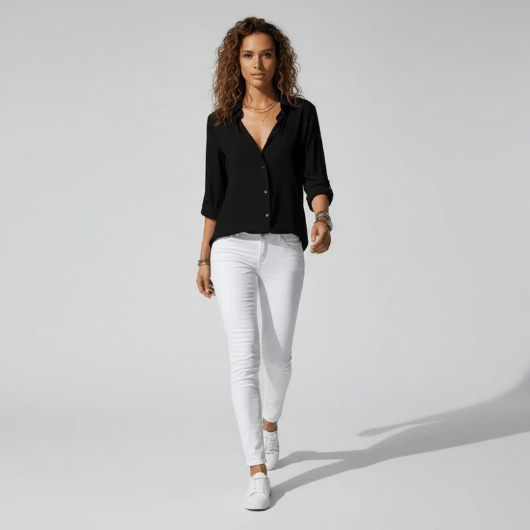 Blouse classique boutonnée pour femme – Chemise ample à manches longues pour le bureau et le quotidien