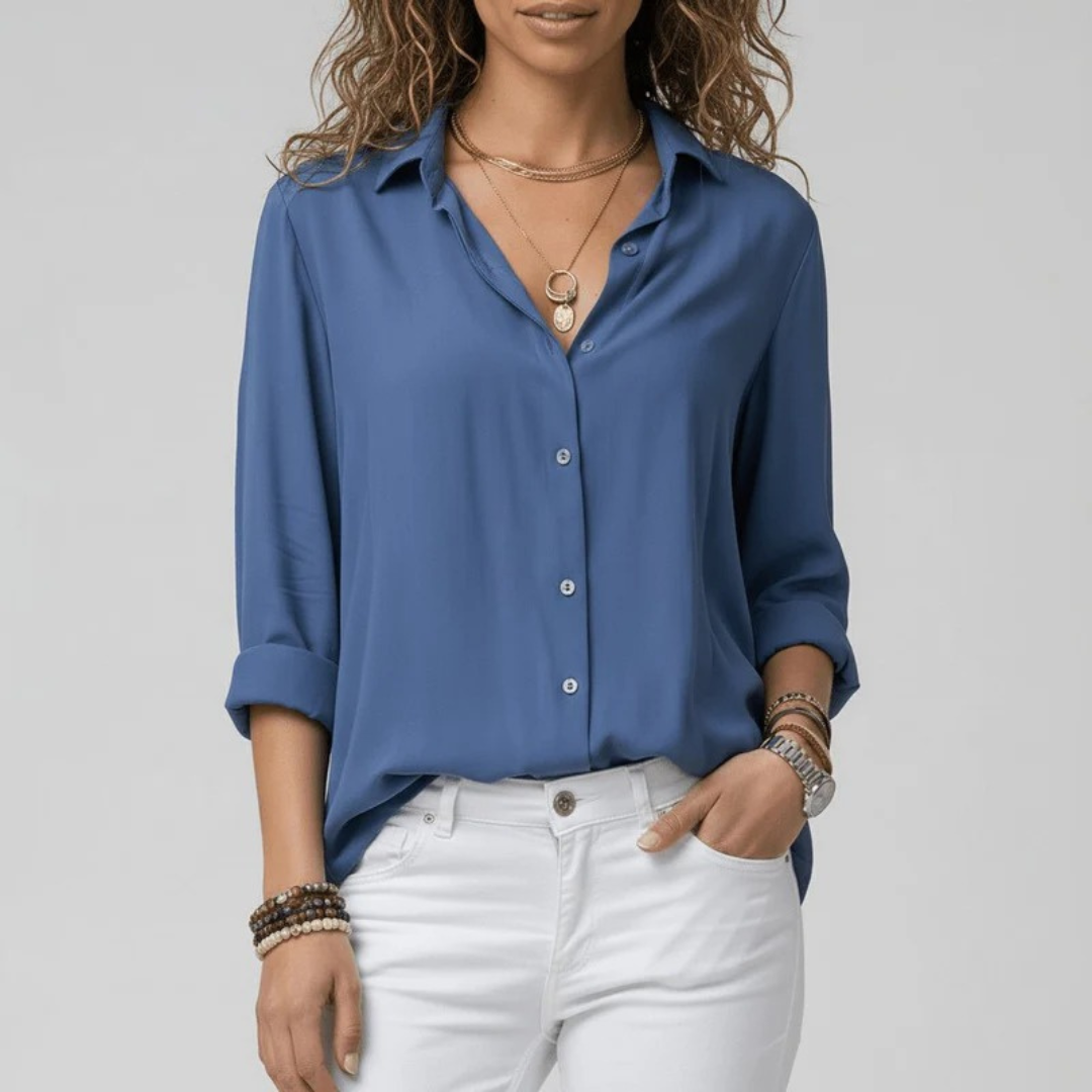 Blouse classique boutonnée pour femme – Chemise ample à manches longues pour le bureau et le quotidien