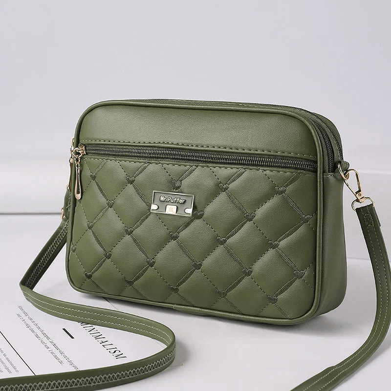 Women's Small Quilted Crossbody Bag with Double Zip Compartments – Compact Shoulder Bag with Detachable Strap for Everyday Wear
