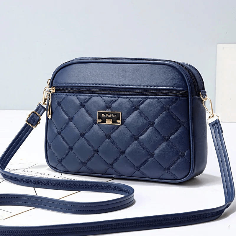 Women's Small Quilted Crossbody Bag with Double Zip Compartments – Compact Shoulder Bag with Detachable Strap for Everyday Wear