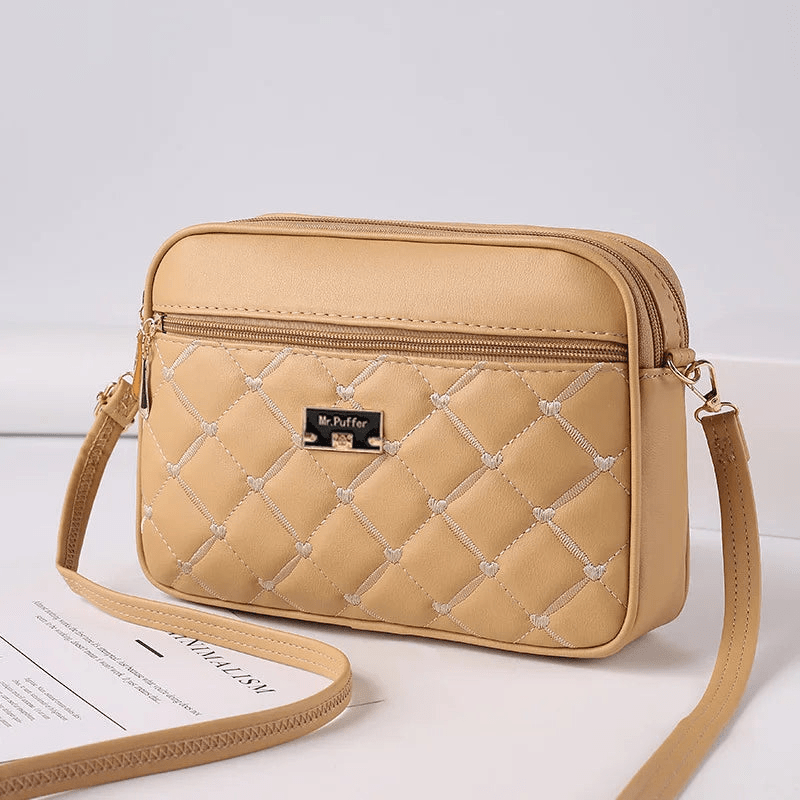 Women's Small Quilted Crossbody Bag with Double Zip Compartments – Compact Shoulder Bag with Detachable Strap for Everyday Wear