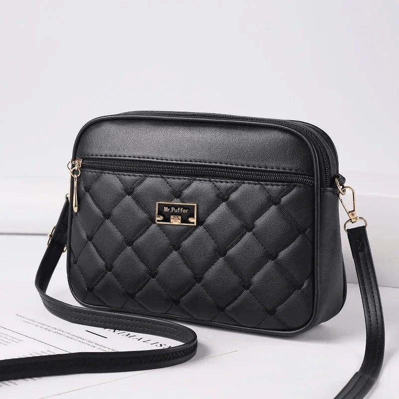 Women's Small Quilted Crossbody Bag with Double Zip Compartments – Compact Shoulder Bag with Detachable Strap for Everyday Wear